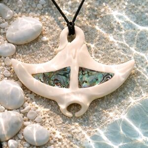 Manta Ray Pendant Necklace Carved from Bovine Bone New Zealand Carved